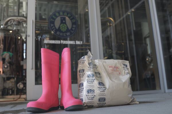 Pink boots with the Pink Boots hop blend from Yakima Valley at Terrapin's ATL Brew Lab. (Courtesy of Kevin Roberts)