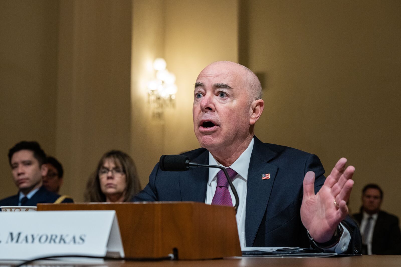 Homeland Security Secretary Alejandro Mayorkas testifies before a House Committee on Homeland Security on Capitol Hill in Washington, April 19, 2023. (Haiyun Jiang/The New York Times)