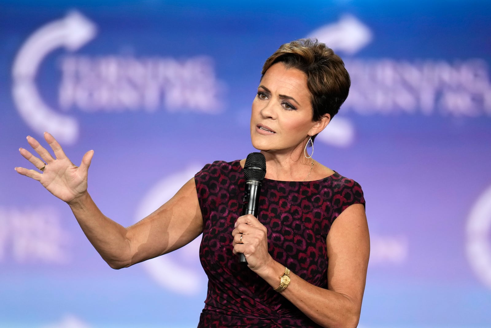 FILE - Kari Lake, Republican candidate for Senate in Arizona, speaks to supporters at a campaign event, Sept. 4, 2024, in Mesa, Ariz. (AP Photo/Ross D. Franklin, File)