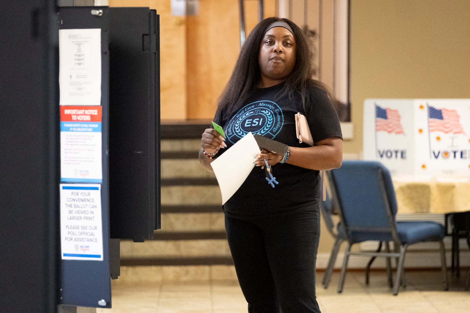 Jazmin Green votes at First Baptist Church in Fairburn on Tuesday, Nov. 5, 2024.   Ben Gray for the Atlanta Journal-Constitution