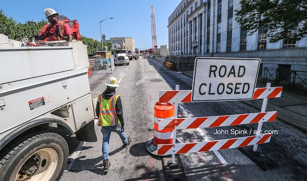 The Courtland Street bridge closed Monday for construction. It is expected to be closed through October. JOHN SPINK / JSPINK@AJC.COM