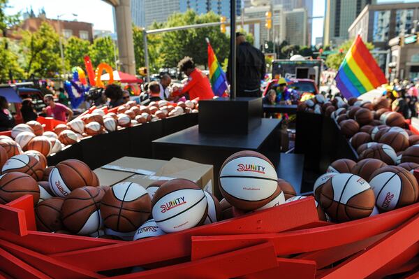 The Atlanta Hawks staff float from Gay Pride 2016. (BECKY STEIN PHOTOGRAPHY)