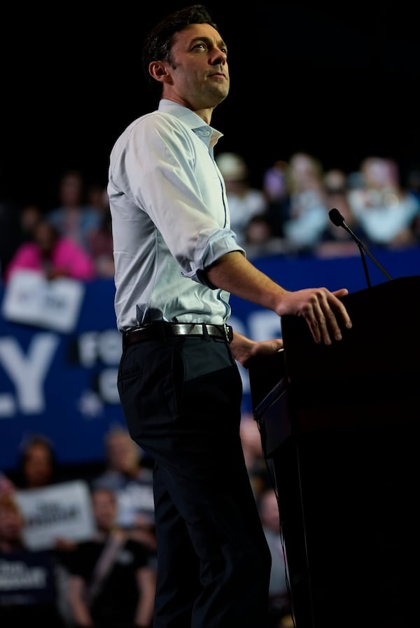 U.S. Sen. Jon Ossoff, D-Ga., speaks during a Rally for our Republic gathering, Saturday, March 22, 2025, in Atlanta. (AP Photo/Mike Stewart)