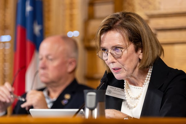 Georgia Election Board member Janice Johnston speaks during a board meeting at the Capitol in Atlanta on Friday, September 20, 2024. The election board is set to decide on sweeping rule changes less than a month before early voting begins. (Arvin Temkar / AJC)