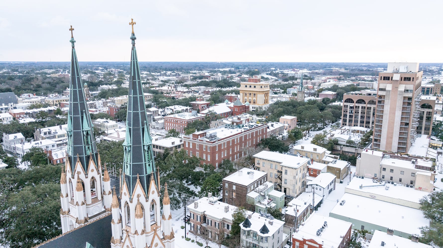 The Historic District of Savannah, GA after a night of snow. January 22, 2024 (Justin Taylor/The Atlanta Journal Constitution)