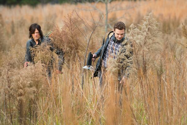 Norman Reedus as Daryl Dixon and Ross Marquand as Aaron - The Walking Dead _ Season 5, Episode 16 - Photo Credit: Gene Page/AMC Norman Reedus as Daryl Dixon and Ross Marquand as Aaron - The Walking Dead _ Season 5, Episode 16 - Photo Credit: Gene Page/AMC