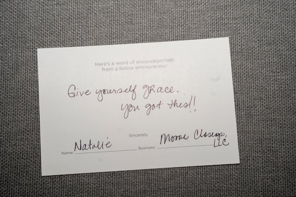 Handwritten notes of encouragement from Black entrepreneurs during the family meeting at The Gathering Spot in Atlanta on Tuesday, Aug. 27, 2024. (Olivia Bowdoin for the AJC).