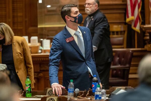 03/31/2021 —Atlanta, Georgia — House Minority Whip Rep. Trey Kelley (R-Cedartown) votes in favor of passing SB 174 in the House Chambers during Sine Die, legislative day 40, at the Georgia State Capitol in Atlanta, Wednesday, March 31, 2021. SB 174 passed the House Chambers. Alyssa Pointer / Alyssa.Pointer@ajc.com)