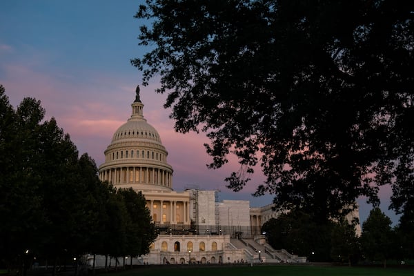 The U.S. Capitol at sunset in early September. A funding impasse could lead to a government shutdown, with the deadline at the end of the month. (Kent Nishimura/The New York Times)