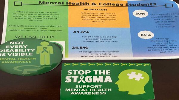 These are some of the items Clayton State University counselors had on hand with information about mental health awareness at a recent health fair.