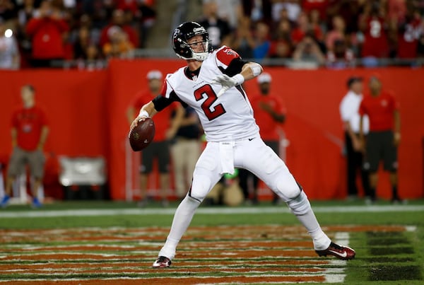 TAMPA, FL - NOVEMBER 3: Quarterback Matt Ryan #2 of the Atlanta Falcons drops back to pass during the second quarter of an NFL game against the Tampa Bay Buccaneers on November 3, 2016 at Raymond James Stadium in Tampa, Florida. (Photo by Brian Blanco/Getty Images)