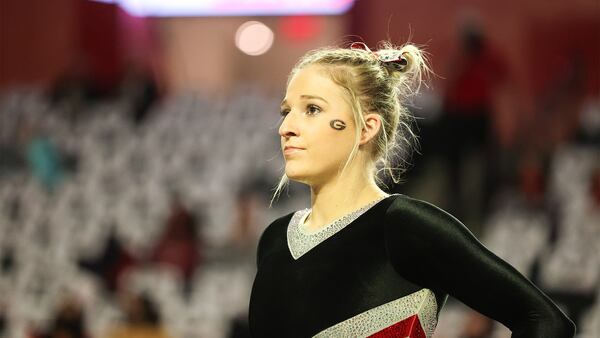 Georgia gymnast Rachel Baumann readies to compete during a meet against Alabama Friday, Feb. 12, 2021, at Stegeman Coliseum in Athens. (Chamberlain Smith/UGA)