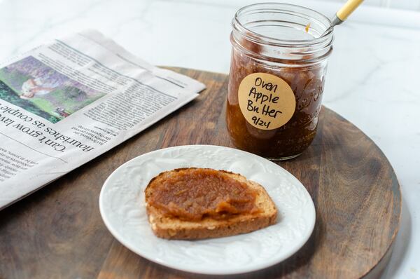 Oven Apple Butter makes a sweet and spicy toast topper. (Virginia Willis for The Atlanta Journal-Constitution)