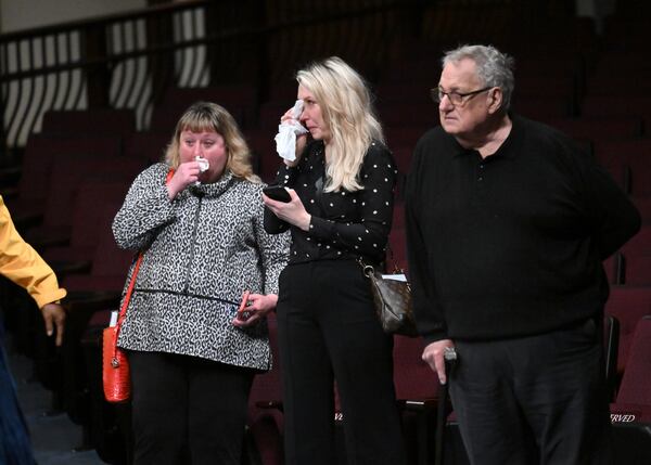 People get emotional as Pastor Charles Stanley lies in repose at First Baptist Atlanta where he led for more than 50 years, Saturday, April 22, 2023, in Atlanta.  (Hyosub Shin / Hyosub.Shin@ajc.com)