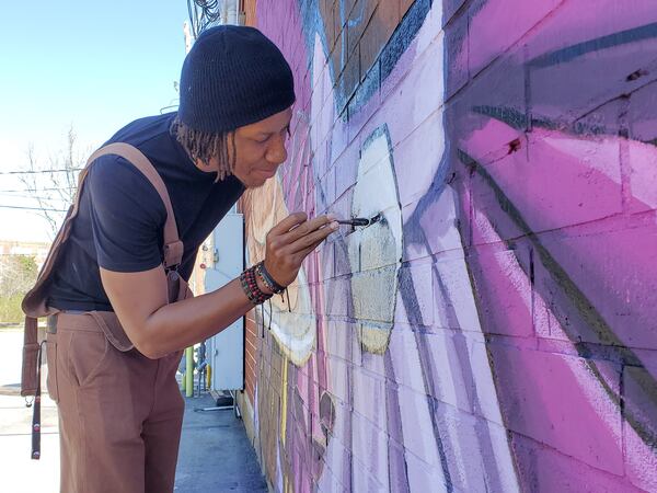 Na’iim Shareef at work on "Game. Blouses" on the Westside Beltline.