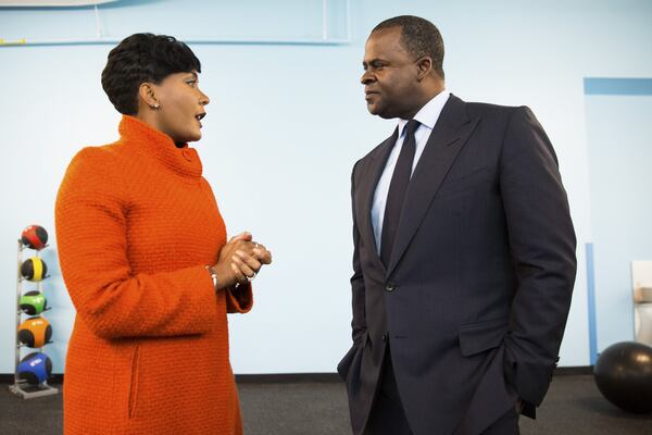 Then-candidate Keisha Lance Bottoms and then-mayor Kasim Reed on Oct. 30, 2017, in Atlanta. (Kevin D. Liles/The New York Times)