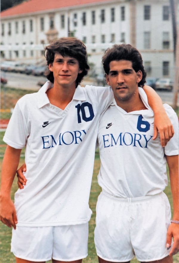 5/22/17 - Atlanta - Matt Arnett (left) with friend, Peter Symbas, when Matt was on the Emory soccer team.  Personal Journey on Matt Arnett, son of folk art collector Bill Arnett and owner of Grocery on Home, a small,  venue where he hosts a curated lineup of up-and-coming musical acts. Photo provided by Matt Arnett