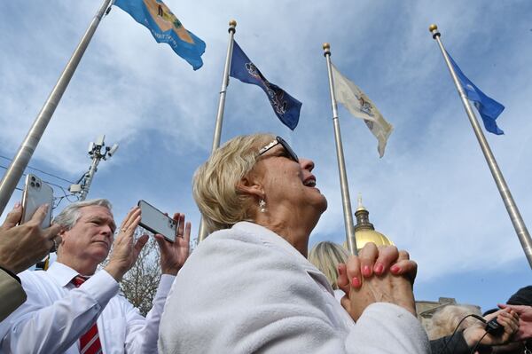 Participants gathered at Liberty Plaza to pray for Georgians to vote for candidates with distinctly biblical values during the Georgia Prayer March event in Atlanta on Saturday, January 2, 2021.  (Hyosub Shin / Hyosub.Shin@ajc.com)