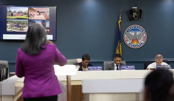 LaChandra Burkes, Deputy COO of Alanta, gives a presentation on funding during a committee meeting concerning the proposed Atlanta Public Safety Training Center at Atlanta City Hall on Wednesday, Jan. 17, 2024. (Photo/Jenn Finch)