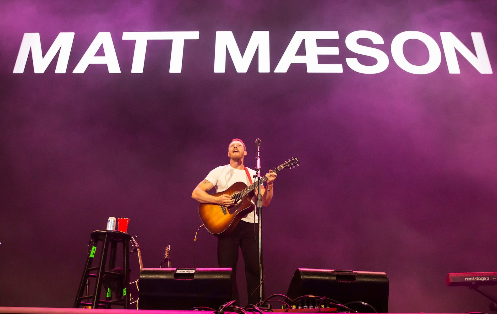 Atlanta, Ga: Matt Maeson screamed out the hits when he opened for Saturday night. Photo taken Saturday August 10, 2024 at Mercedes Benz Stadium. (RYAN FLEISHER FOR THE ATLANTA JOURNAL-CONSTITUTION)