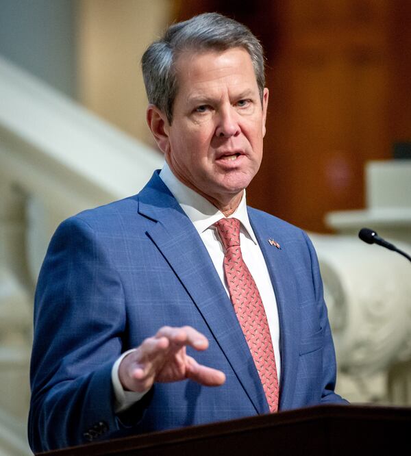 Gov. Brian Kemp discusses the state's COVID-19 vaccination efforts during a news conference at the state Capitol on Thursday. STEVE SCHAEFER FOR THE ATLANTA JOURNAL-CONSTITUTION