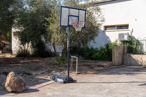 A basketball court stands empty in the tiny settlement of "Trump Heights" in the Israeli-controlled Golan Heights, where the Israeli residents are welcoming the election of their namesake. They hope Donald Trump's return to the U.S. presidency will breathe new life into the community. Thursday, Nov. 7, 2024. (AP Photo/Ariel Schalit)