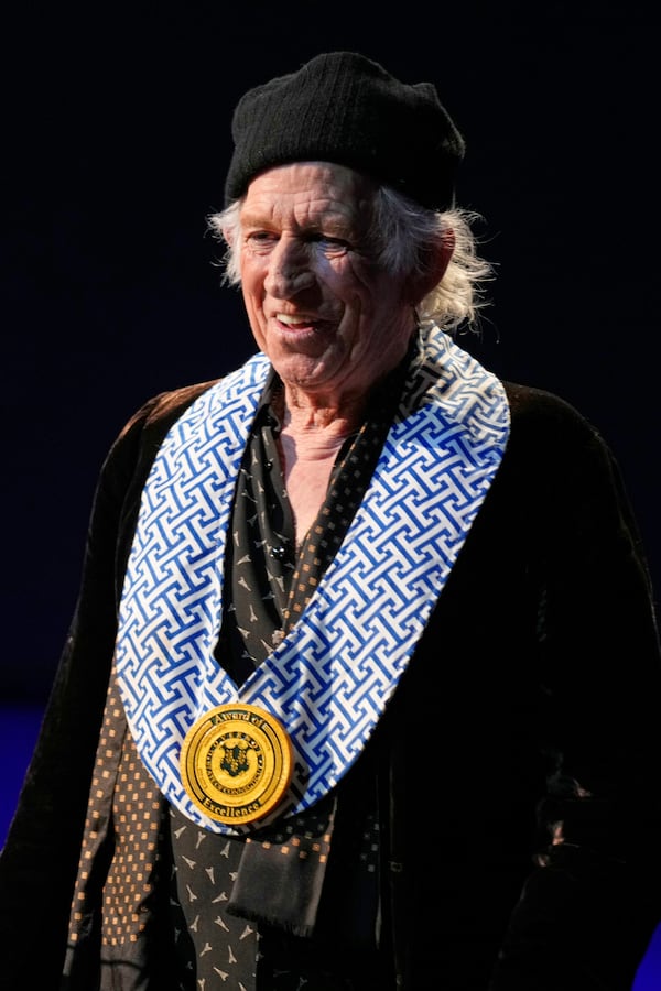 Keith Richards speaks after receiving the first Connecticut Governor's Award of Excellence in Westport, Conn., Wednesday, March 5, 2025. (AP Photo/Seth Wenig)