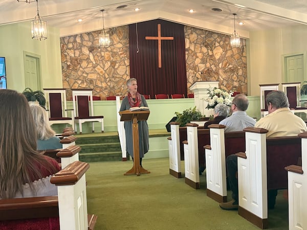 Kim Fuller, niece of the late President Jimmy Carter, taught Sunday school yesterday at Maranatha Baptist Church in Plains.