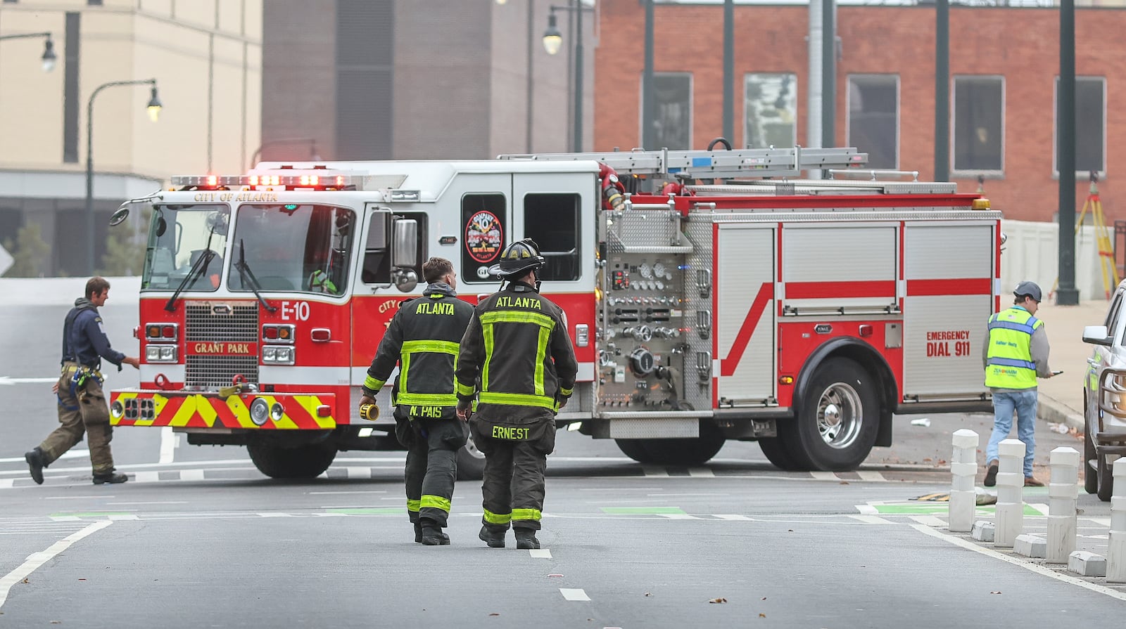 Atlanta Fire Rescue Department responds to a gas leak in downtown Atlanta Wednesday morning.