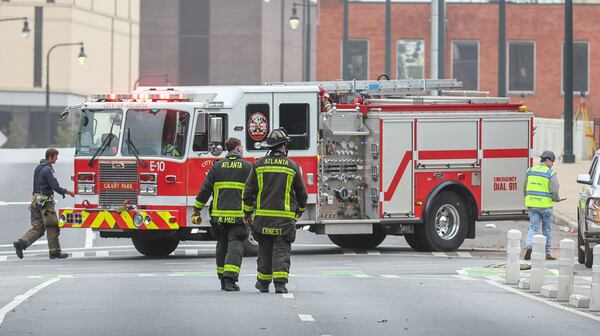 Atlanta Fire Rescue Department responds to a gas leak in downtown Atlanta Wednesday morning.