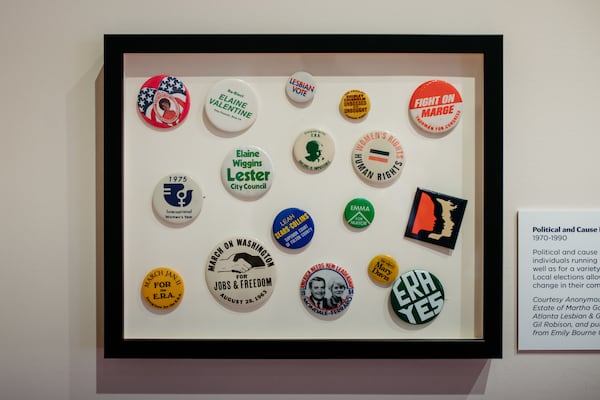 A selection of political campaign buttons on view at the Atlanta History Center's "Any Great Change," which marks the centennial of the 19th Amendment.