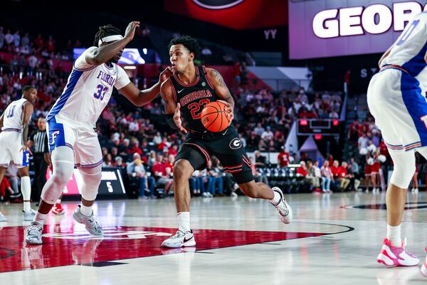 Georgia center Braelen Bridges (23) drives during Georgia’s game against Florida at Stegeman Coliseum in Athens, Ga., on Tuesday, Feb. 28, 2023. (Tony Walsh/Georgia Athletics)