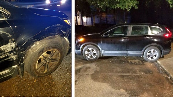 A Honda CRV belonging to Aniah Blanchard, 19, of Homewood, Ala., is seen in an apartment complex parking lot in Montgomery, where it was found Oct. 25, 2019, following Blanchard's disappearance two days earlier outside an Auburn gas station.