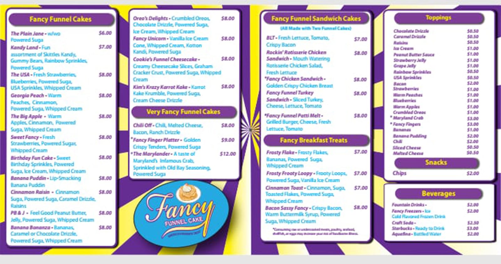 Fancy Funnel Cake menu