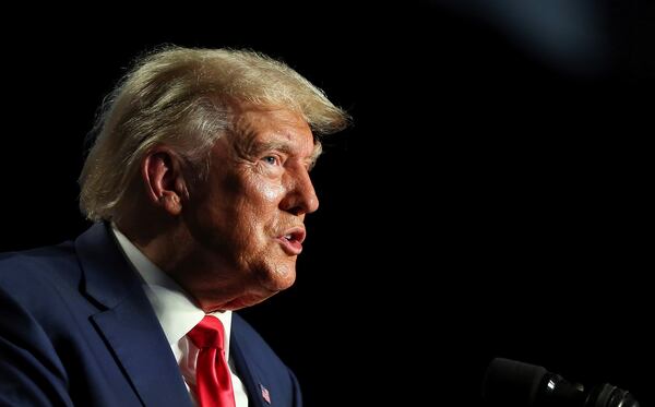 Former President Donald Trump speaks at the 56th annual Silver Elephant Gala in Columbia, S.C., Saturday, Aug. 5, 2023. (AP Photo/Artie Walker Jr.)