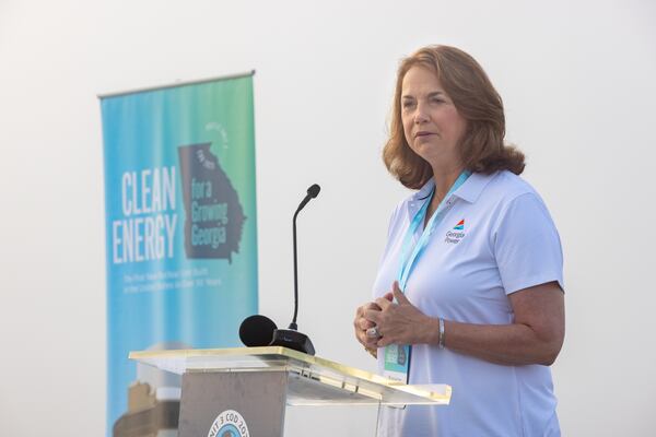 Georgia Power CEO Kim Greene speaks at a ceremony at Plant Vogtle, in Burke County near Waynesboro, on Monday, July 31, 2023. (Arvin Temkar / arvin.temkar@ajc.com)