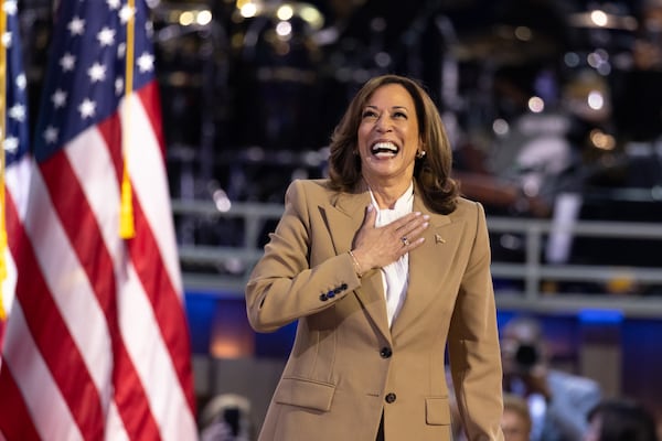 Supporters cheer Vice President Kamala Harris at the Democratic National Convention in Chicago on Monday.