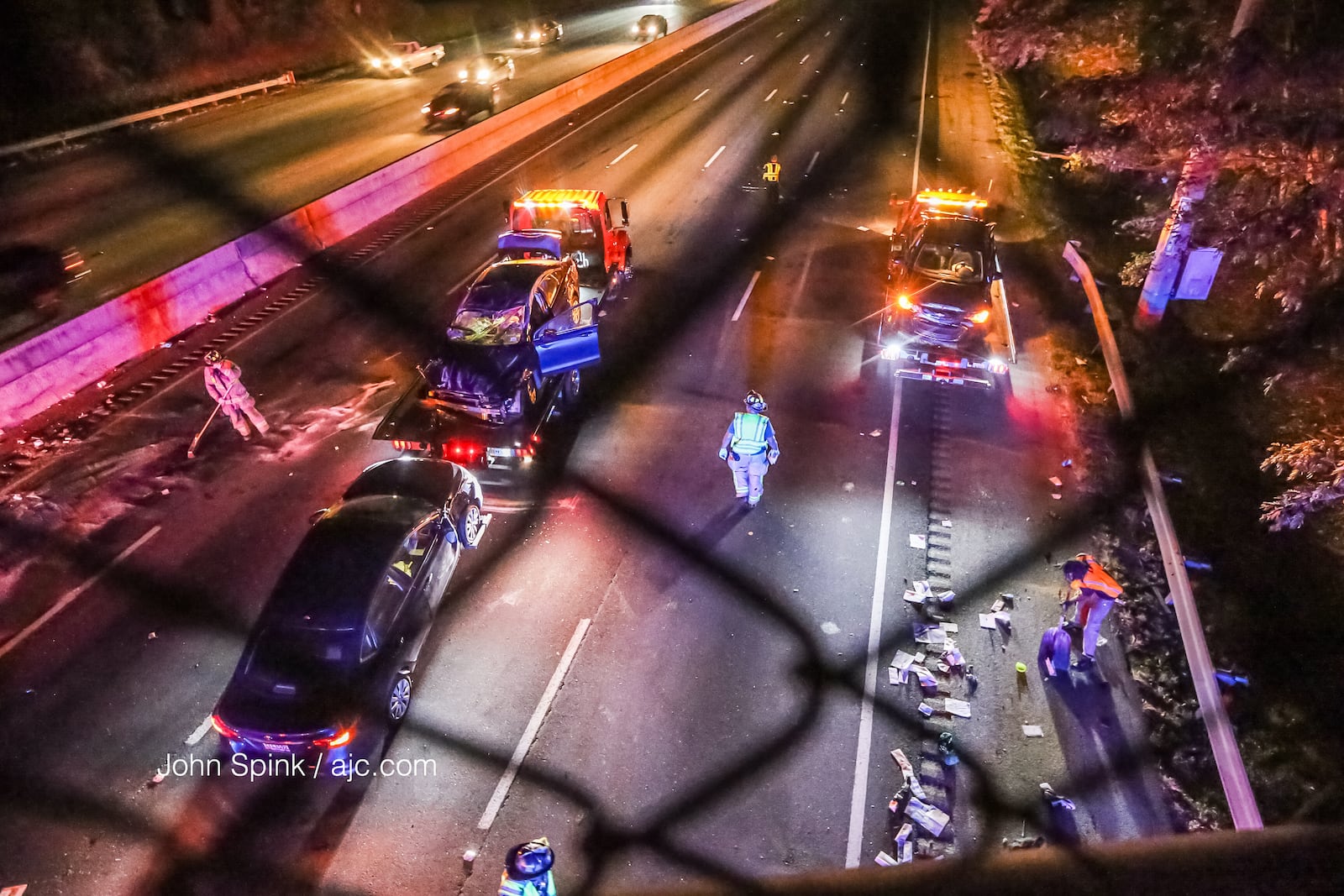 A crash shut down I-285 East near Flat Shoals Road for  an hour Wednesday.  JOHN SPINK / JSPINK@AJC.COM