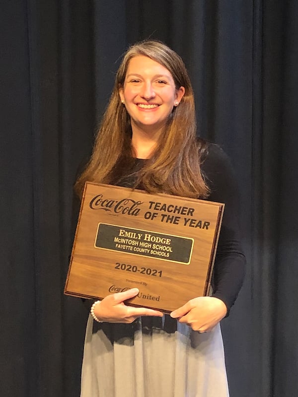 McIntosh High’s Emily Hodge has been named Fayette County Teacher of the Year.