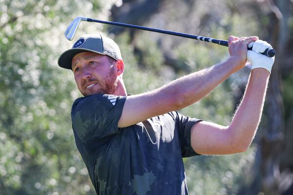 Daniel Berger drives from the second tee during the final final round of the RSM Classic golf tournament, Sunday, Nov. 24, 2024, in St. Simons Island, Ga. (AP Photo/Gary McCullough)