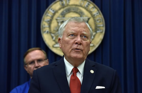 September 8, 2017 Atlanta - Gov. Nathan Deal speaks to members of the press during a news conference to provide Hurricane Irma updates and outline the stateâ€™s emergency preparedness and response efforts at The Georgia State Capitol on Friday, September 8, 2017. HYOSUB SHIN / HSHIN@AJC.COM