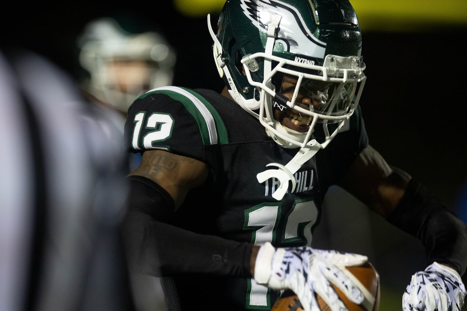 Collins Hill's Travis Hunter (12) celebrates during a GHSA high school football game between the Collins Hill Eagles and the Grayson Rams at Collins Hill High in Suwanee, GA., on Friday, December 3, 2021. (Photo/ Jenn Finch)