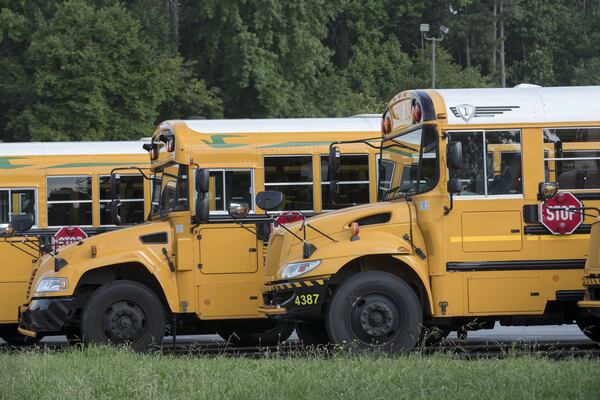 Propane school buses made by Georgia-based Blue Bird Corp. have a green emblem above the driver’s window, while their diesel buses have a black one. Georgia schools are gradually replacing their diesel fleets with cleaner-burning alternatives, mainly propane, with the help of federal grants and a new appropriation by the Georgia General Assembly. 