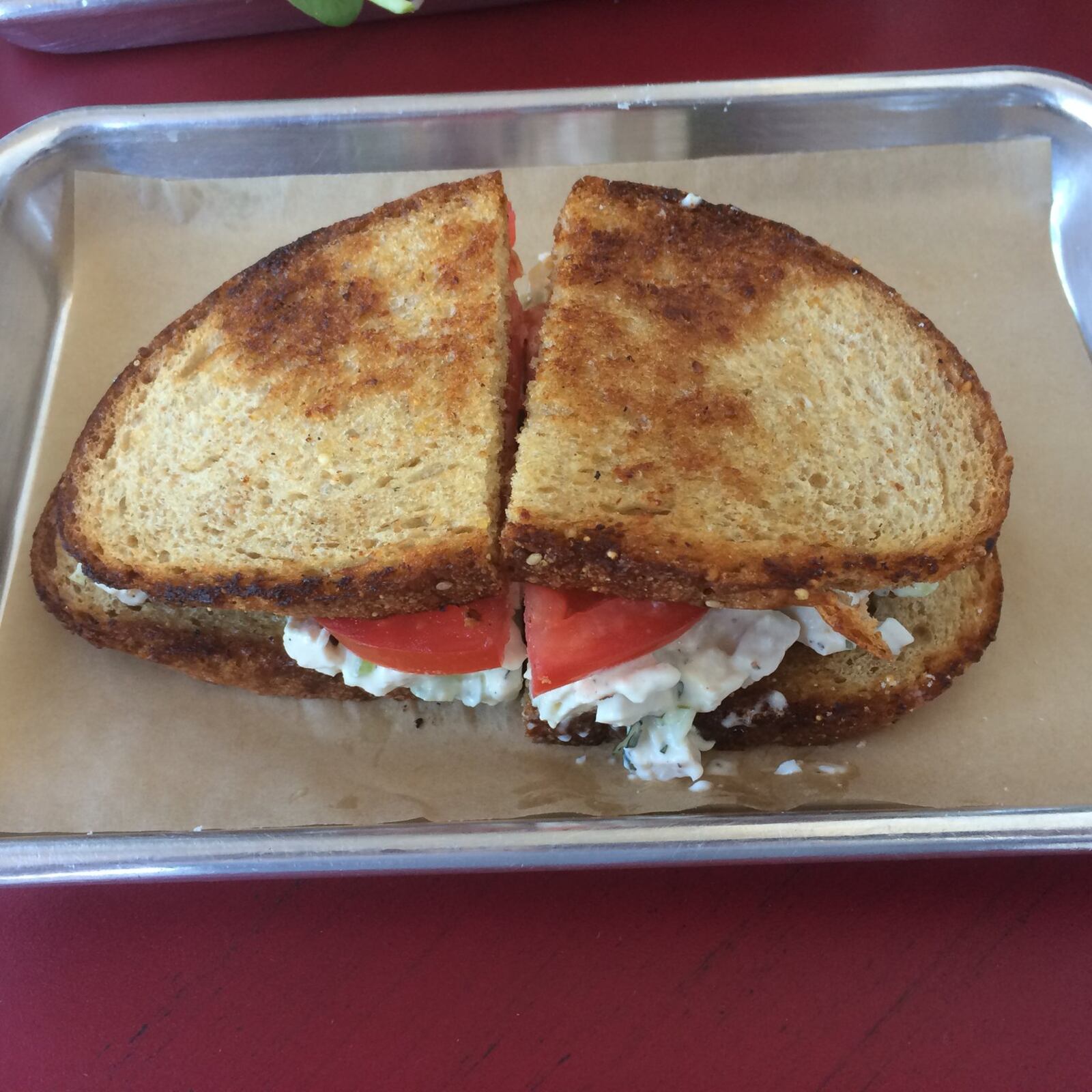 The Little Farmhouse Cafe’s chicken salad sandwich on toasted whole-wheat bread. CONTRIBUTED BY WENDELL BROCK