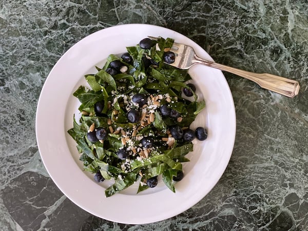 Raw collards stand up to the summer heat in this fun, fresh salad. (Kellie Hynes for The Atlanta Journal-Constitution)