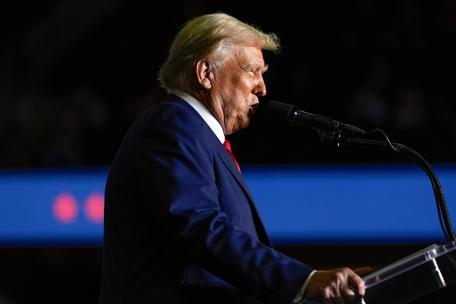 Republican presidential nominee former President Donald Trump speaks at a campaign rally at PPL Center, Tuesday, Oct. 29, 2024, in Allentown, Pa. (AP Photo/Julia Demaree Nikhinson)