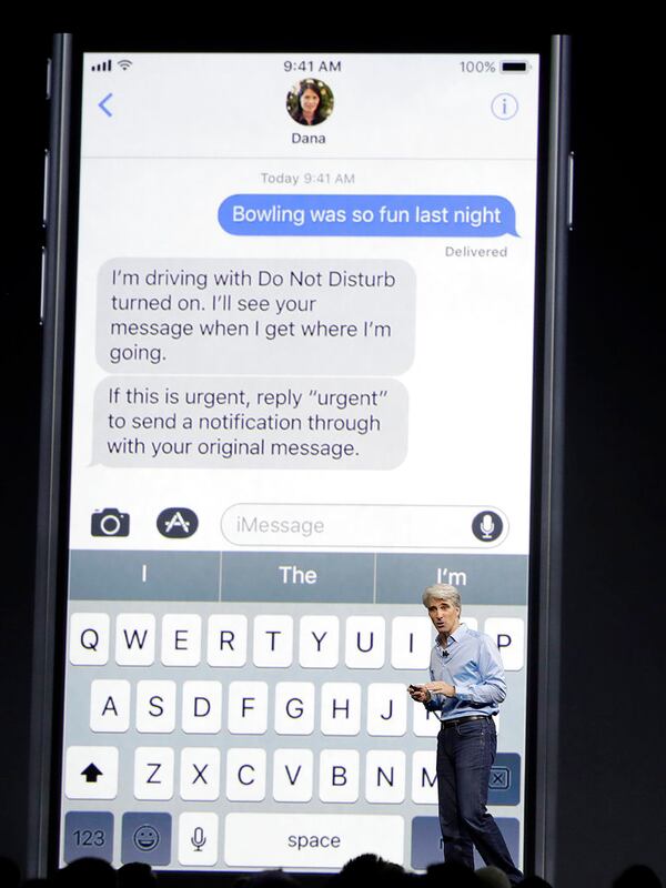 Craig Federighi, Apple's senior vice president of software engineering, speaks during an announcement of new products at the Apple Worldwide Developers Conference in San Jose, Calif., Monday, June 5, 2017. (AP Photo/Marcio Jose Sanchez)