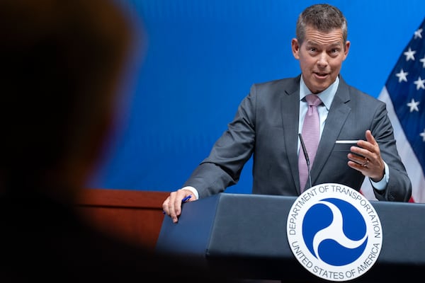 Transportation Secretary Sean Duffy speaks during a news conference following up on the issuance of the National Transportation Safety Board (NTSB) preliminary report on the mid-air collision near Ronald Reagan Washington National Airport, Tuesday, March 11, 2025, at the Department of Transportation in Washington. (AP Photo/Jacquelyn Martin)