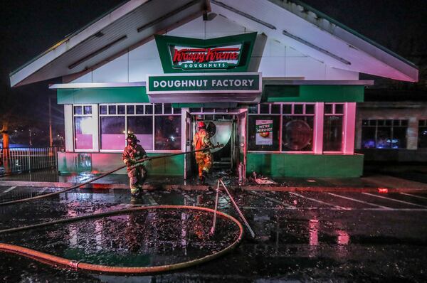 A fast-moving fire broke out about 1 a.m at the landmark Krispy Kreme on Ponce de Leon Avenue on Feb. 10. 