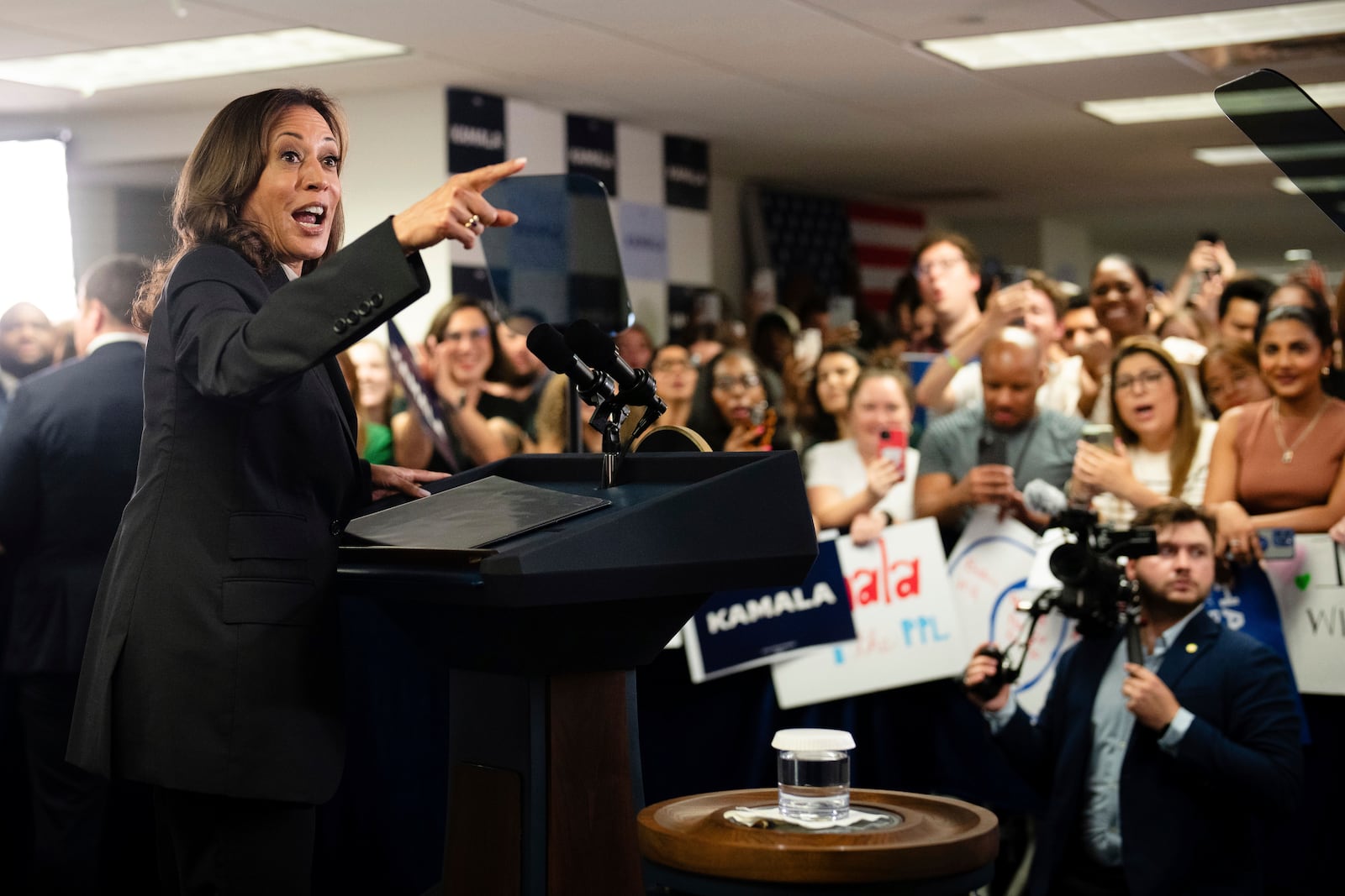 FILE - Vice President Kamala Harris speaks at her campaign headquarters in Wilmington, Del., July 22, 2024. (Erin Schaff/The New York Times via AP, Pool, File)